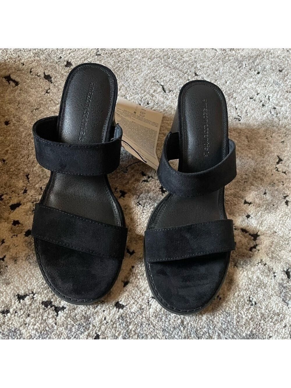 Amazon Essentials Black Suede Strap Slide Sandals Size 8